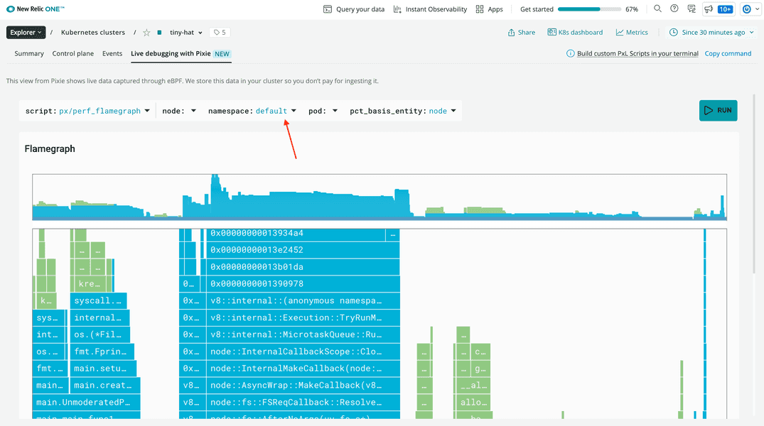 Filter your flamegraph to the default namespace